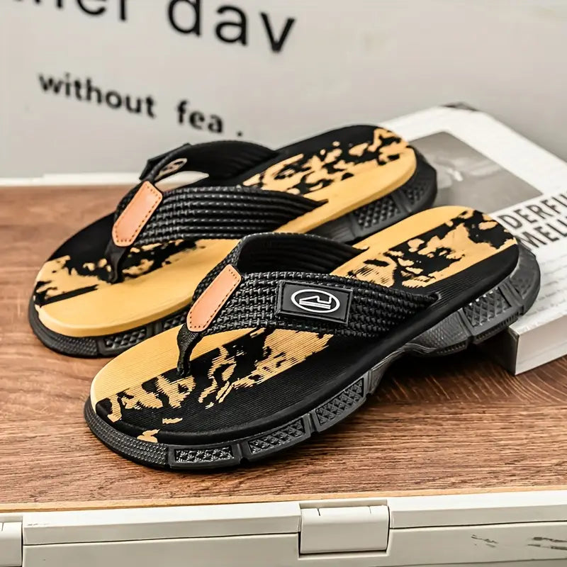 Men’s Turquoise & Black Camo Flip-Flops – Fabric & EVA Sole