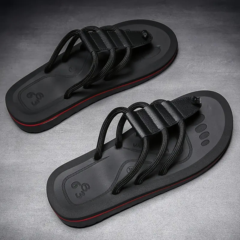 Men’s Elastic Band Fabric Slide Sandals – Rubber Sole