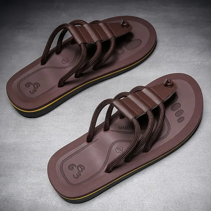 Men’s Elastic Band Fabric Slide Sandals – Rubber Sole