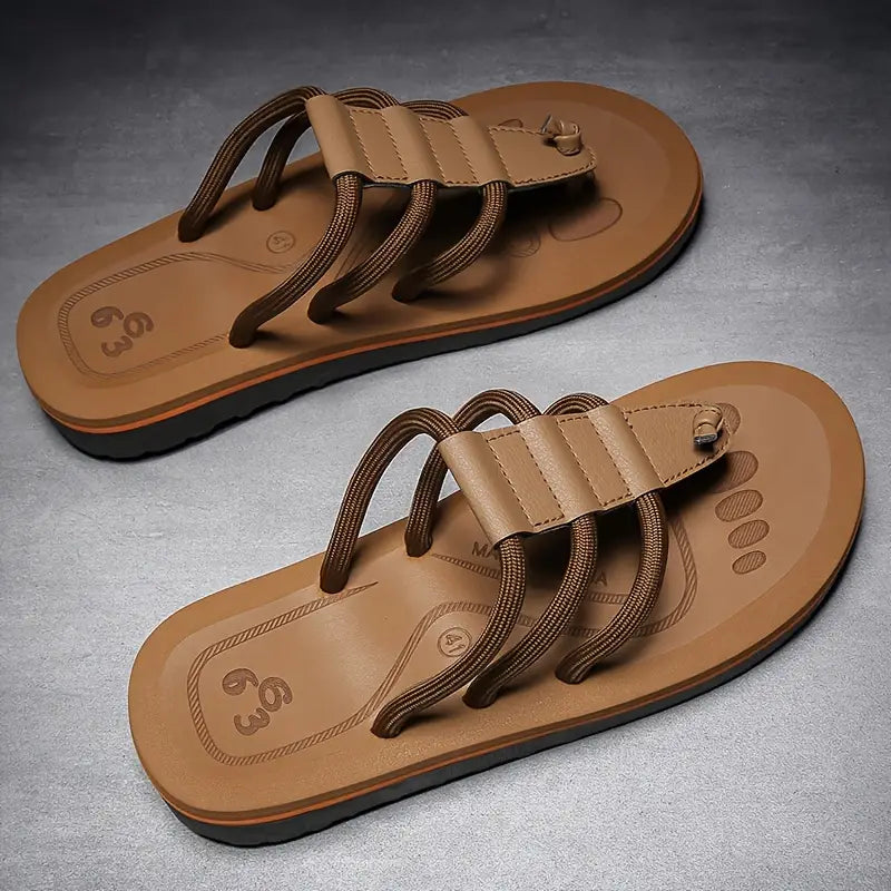 Men’s Elastic Band Fabric Slide Sandals – Rubber Sole