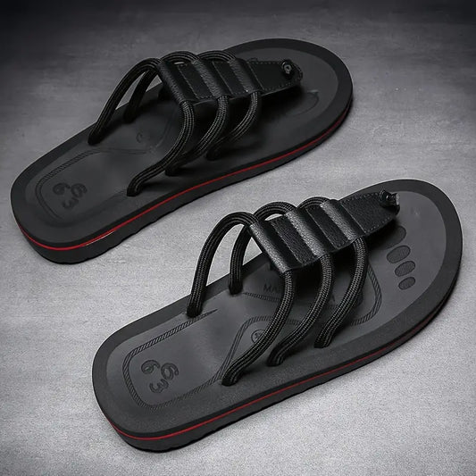 Men’s Elastic Band Fabric Slide Sandals – Rubber Sole