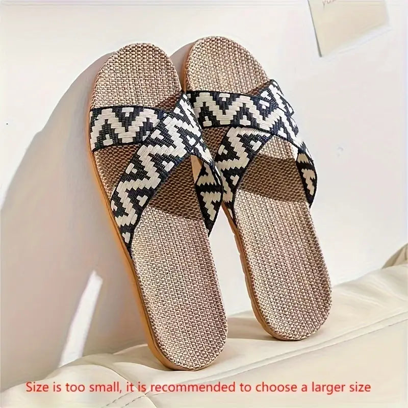 Cross-Strap Fabric Slippers – Breathable & Non-Slip