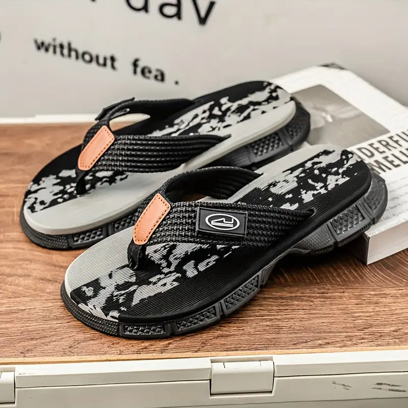 Men’s Turquoise & Black Camo Flip-Flops – Fabric & EVA Sole