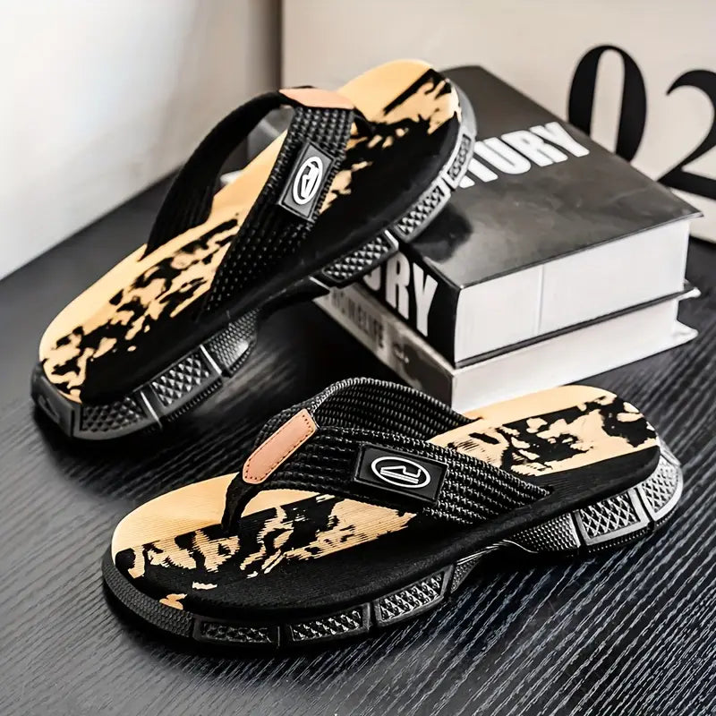 Men’s Turquoise & Black Camo Flip-Flops – Fabric & EVA Sole