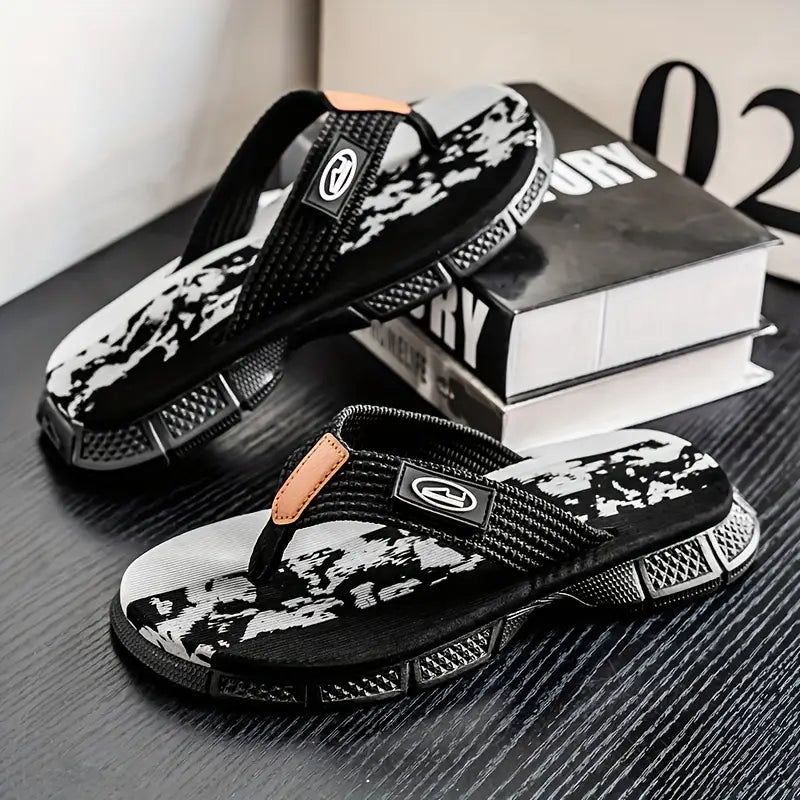 Men’s Turquoise & Black Camo Flip-Flops – Fabric & EVA Sole